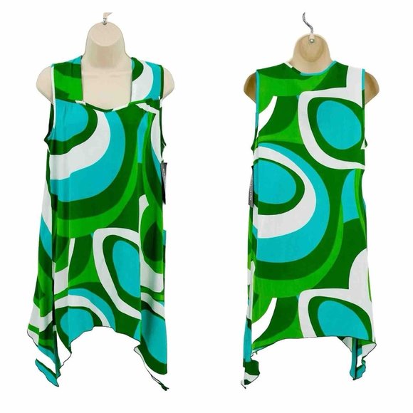 Escapada Asymmetrical Tunic Top Womens Size Small Sleeveless Tank Groovy Green - Picture 2 of 10